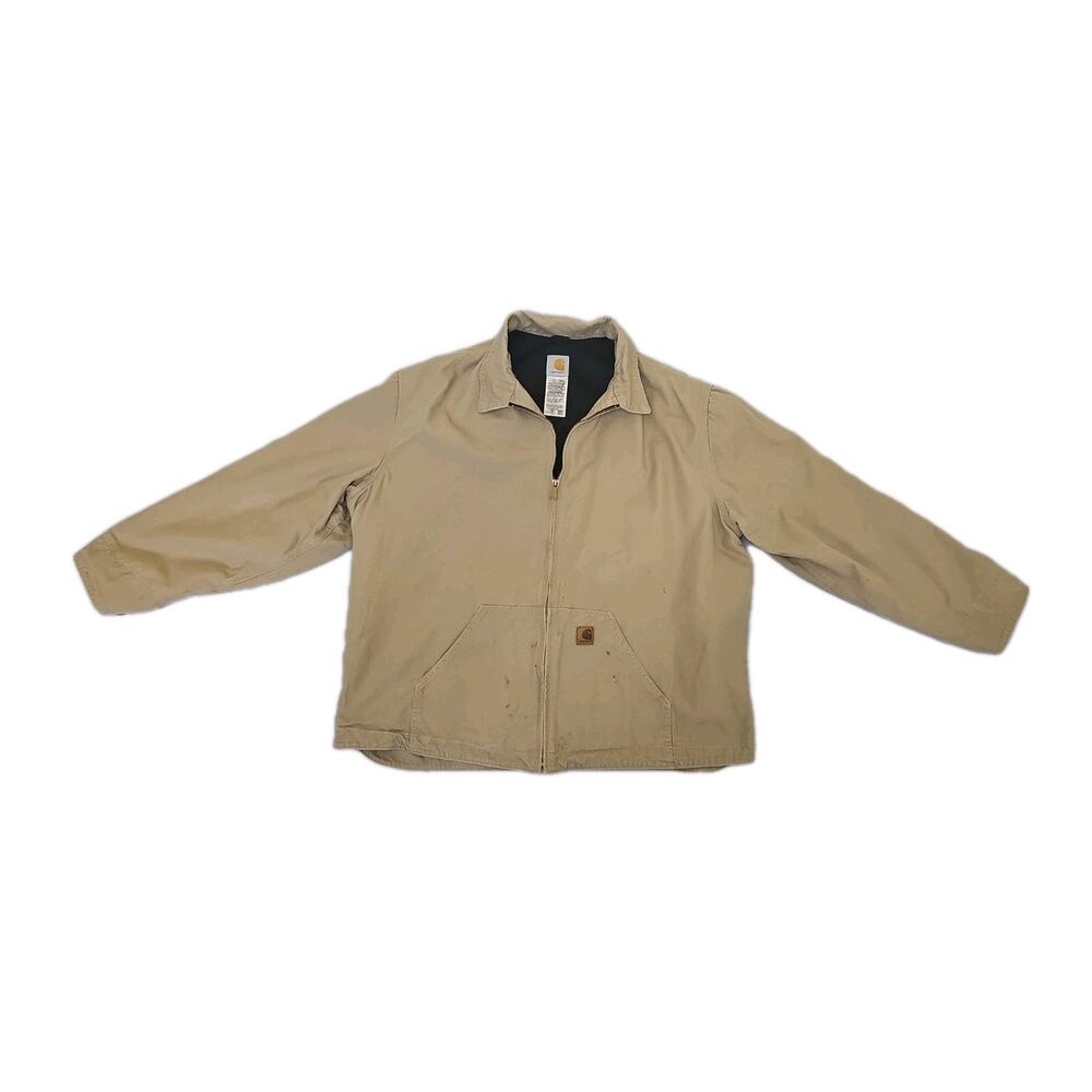 Vintage Carhartt Jacket Mens Size 2XL Khaki Lined Zip Pockets Workwear USA MADE